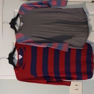 Set of 2 LuLaRoe baseball style tops red blue striped